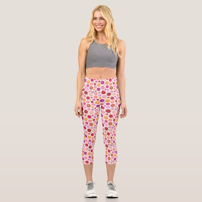 Colourful Blooms Pattern Capri Leggings (Front)