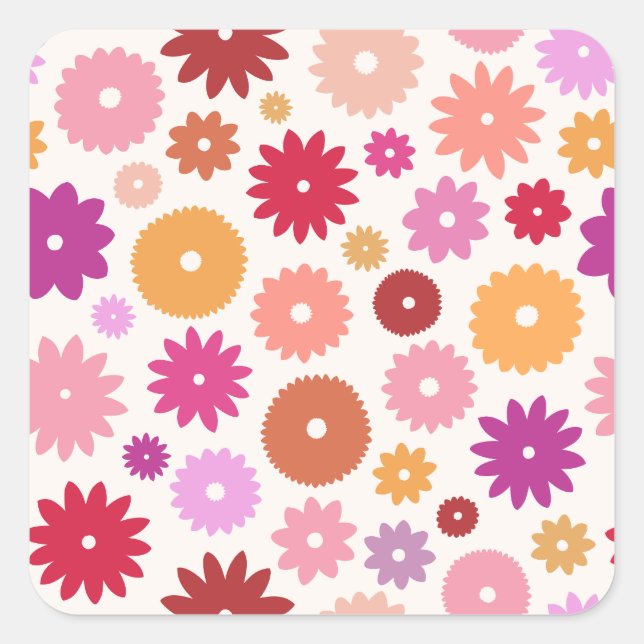 Colourful Blooms Pattern Square Sticker (Front)