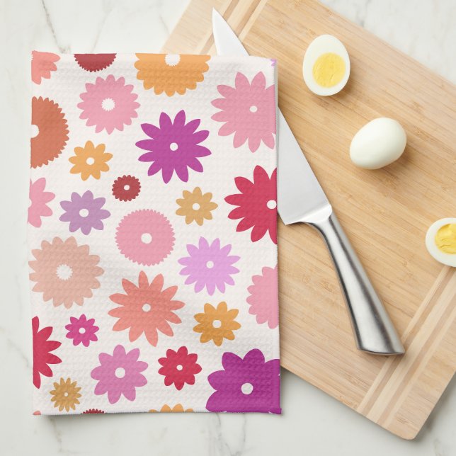 Colourful Blooms Pattern Tea Towel (Quarter Fold)