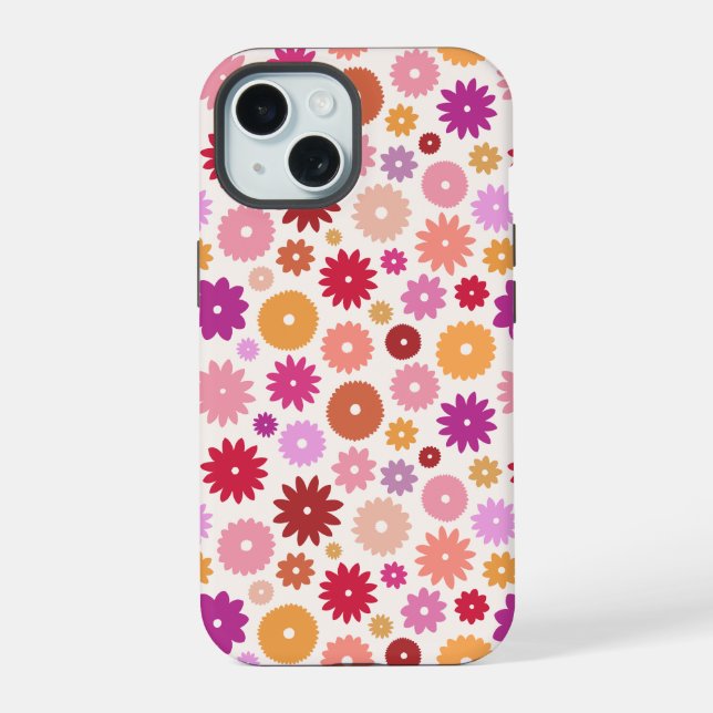 Colourful Blooms Repeat Pattern iPhone 15 Case (Back)