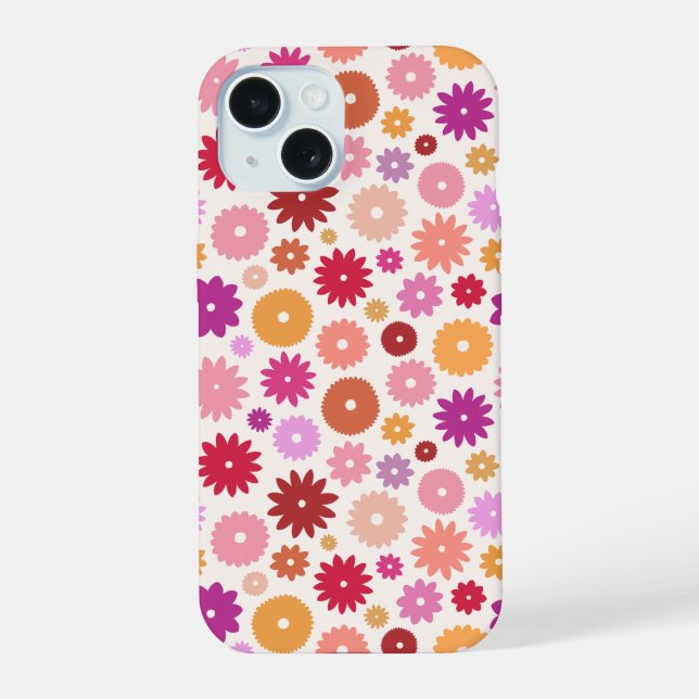 Colourful Blooms Repeat Pattern iPhone 15 Case (Back)
