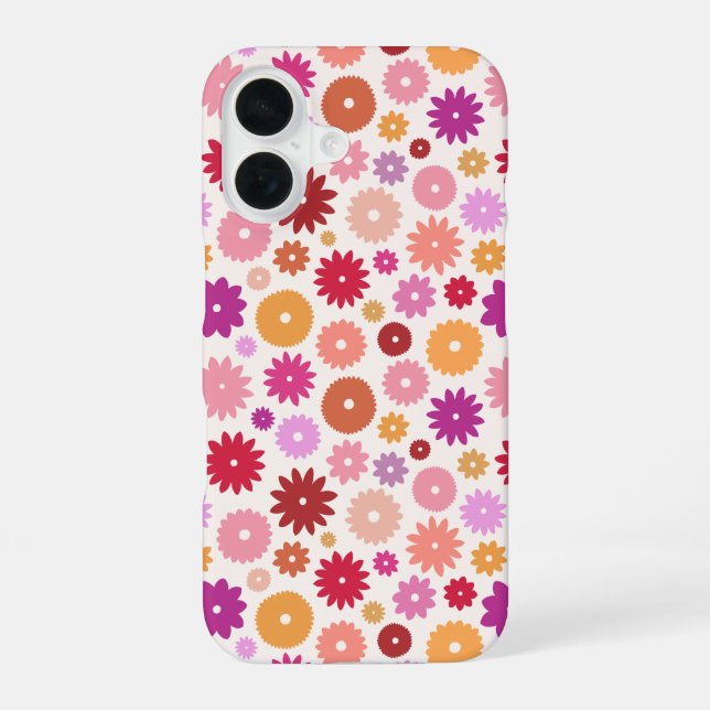 Colourful Blooms Repeat Pattern iPhone 16 Case (Back)