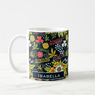 Colourful blossom floral pattern personalised name coffee mug