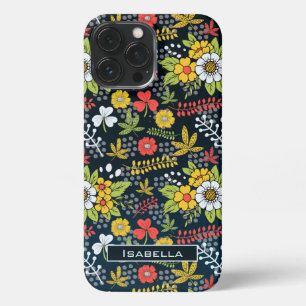 Colourful blossom floral pattern personalised name iPhone 13 pro max case