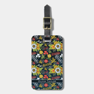 Colourful blossom floral pattern personalised name luggage tag