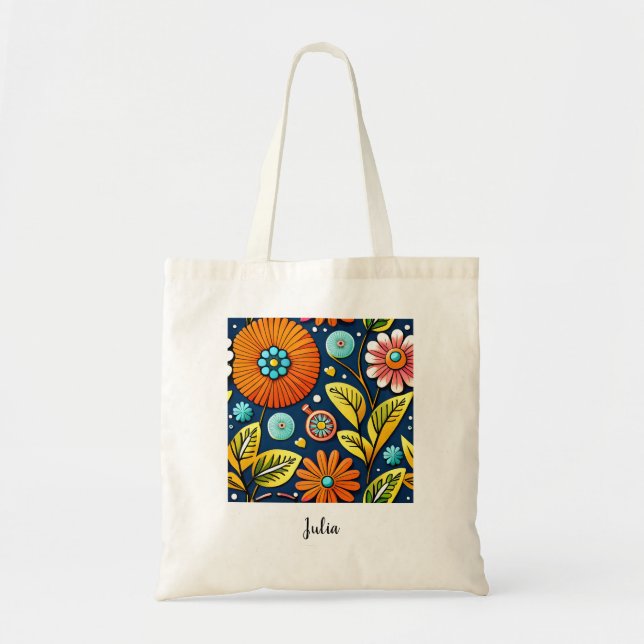 Colourful Blossoms and green leaves Tote Bag (Front)