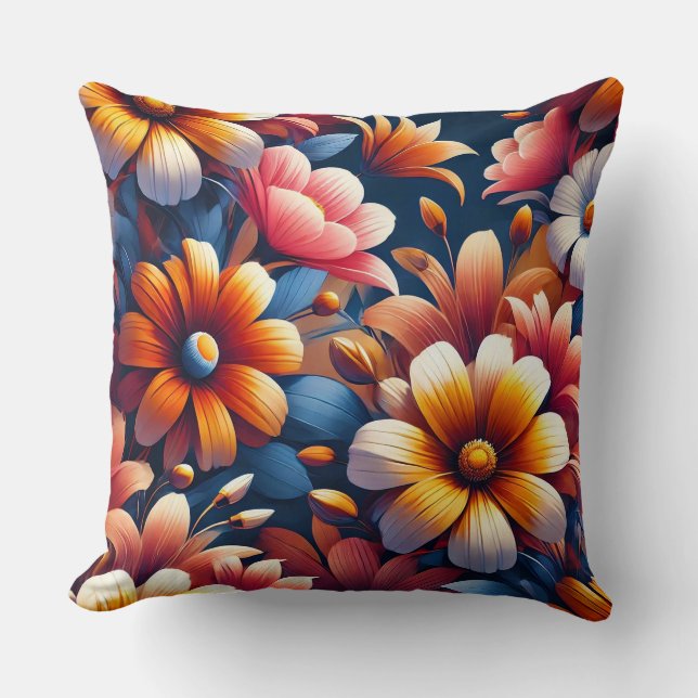 Colourful Blossoms and Lush Petals Cushion (Front)
