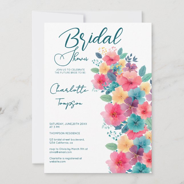 Colourful Blossoms Bridal Bash Invitation (Front)
