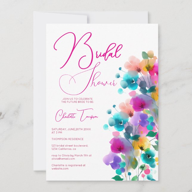 Colourful Blossoms Bridal Bash Invitation (Front)