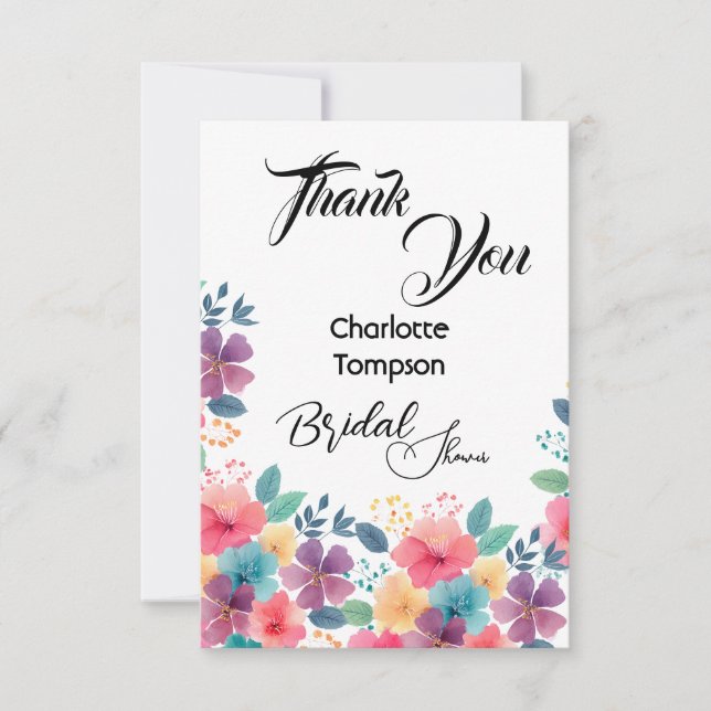 Colourful Blossoms Bridal Bash Thank You Card (Front)