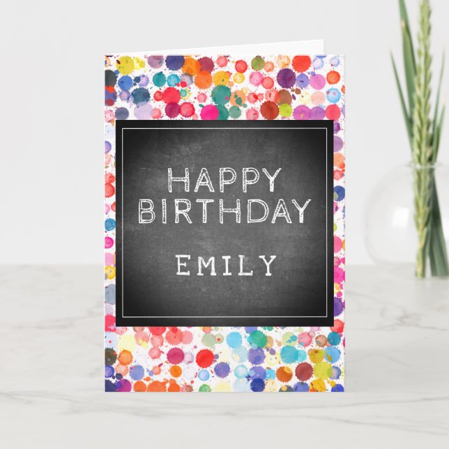 Colourful Blots Chalkboard Kids Happy Birthday Car Invitation (Front)