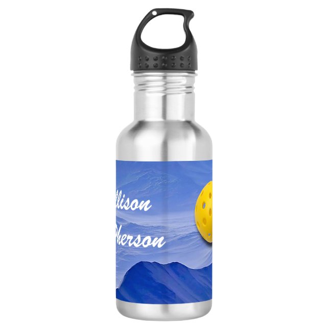 Colourful Blue Abstract with Pickleball and Name 532 Ml Water Bottle (Front)