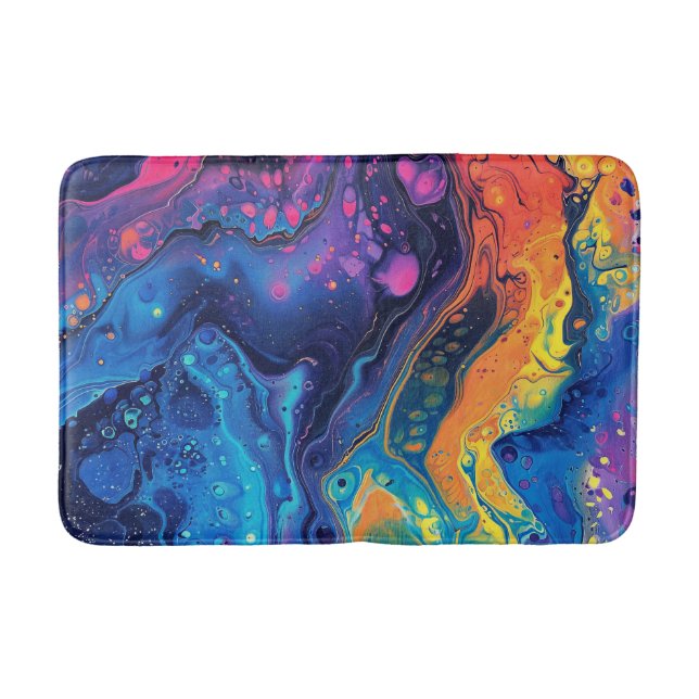 Colourful Blue Acrylic Pour Pretty Water Liquid Bath Mat (Front)