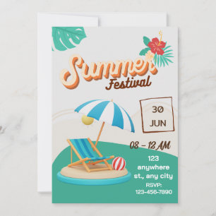 Colourful Blue and Brown Summer Beach Party Poster Invitation