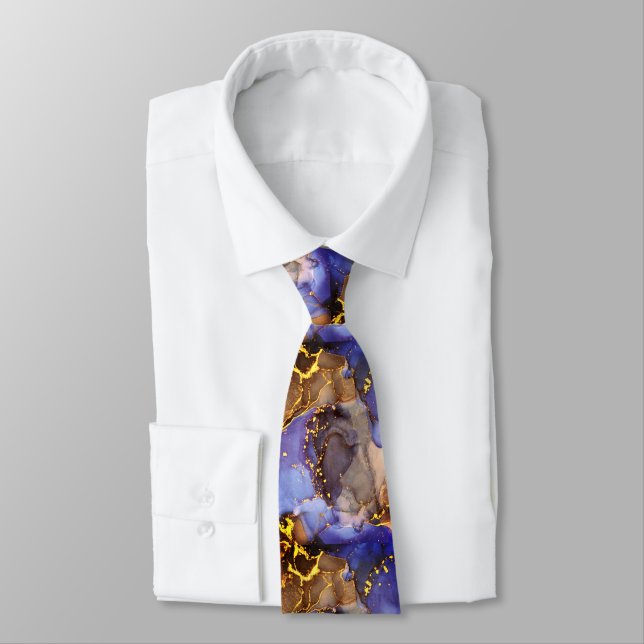 Colourful Blue and Gold Glitter Agate Neck Tie (Tied)