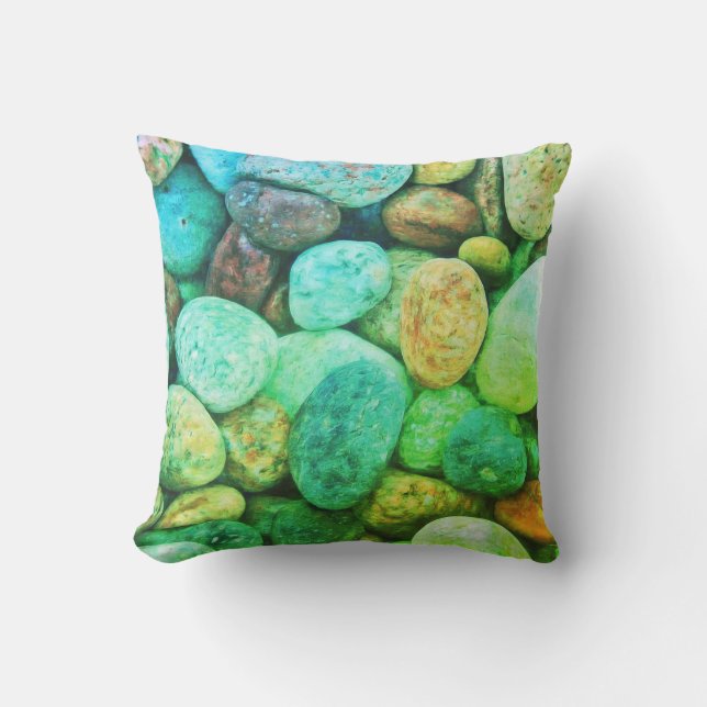 Colourful Blue and Green Stones Pebbles Cushion (Front)