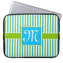 Colourful Blue and Green Stripe Pattern Monogram
