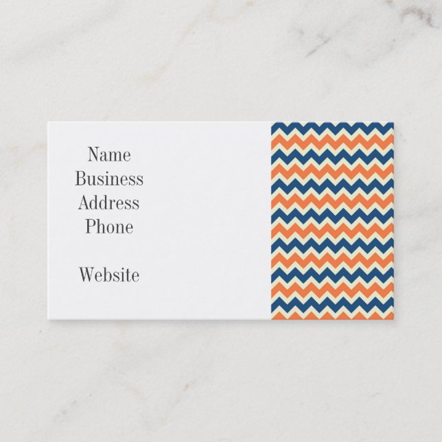 Colourful Blue and Orange Chevron Stripes Zig Zags Business Card (Front)