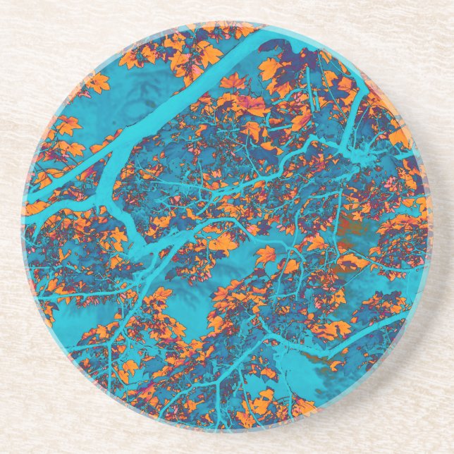 Colourful blue and orange trees coaster (Front)