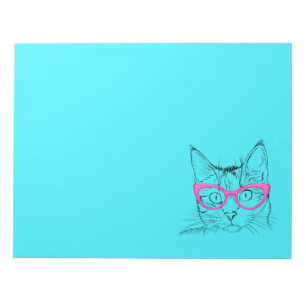 Colourful Blue and Pink Hipster Cat Notepad