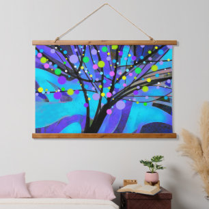 colourful blue and purple modern art tree design hanging tapestry