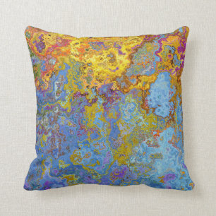 Colourful Blue and Yellow Abstract Throw Pillow