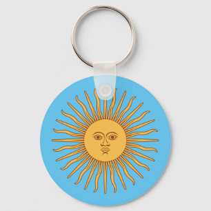 Colourful Blue and Yellow Smiling Sun of May Key Ring