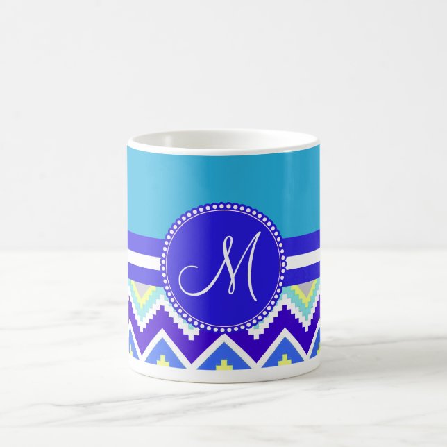 Colourful Blue Aztec Andes Chevron Zig Zags Coffee Mug (Center)