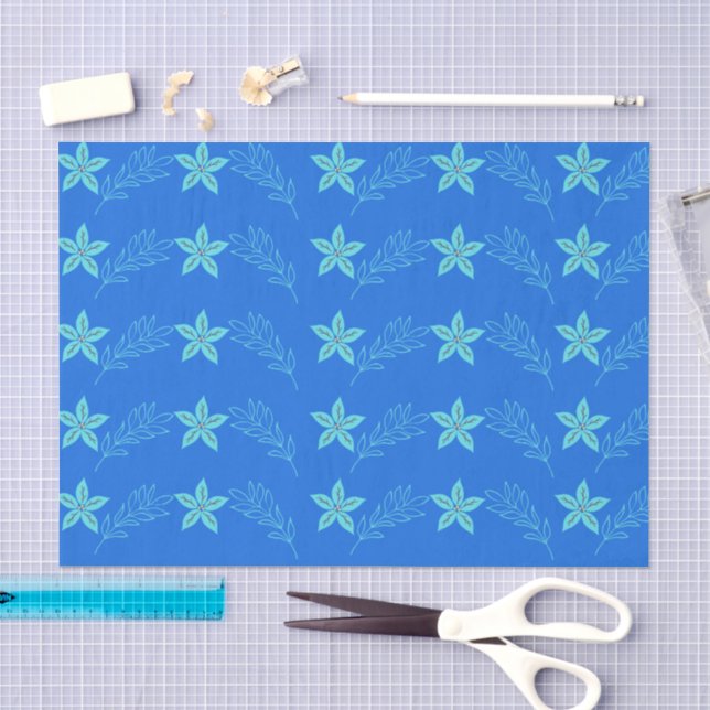 Colourful Blue Botanical Floral Decoupage Project Tissue Paper (Craft)