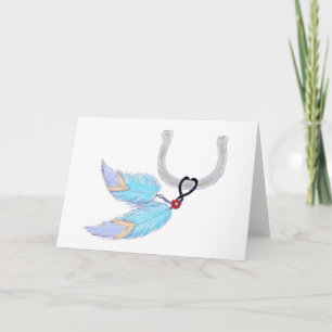 Colourful blue feathers horseshoe Note Cards