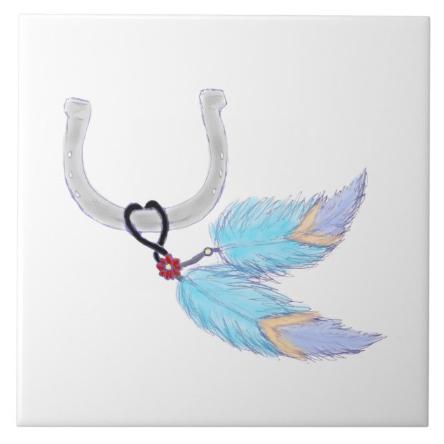 Colourful blue feathers Horseshoe Tile (Front)