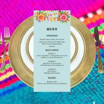 Colourful Blue Floral Fiesta Mexican Wedding Menu