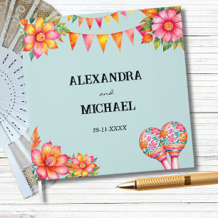 Colourful Blue Floral Mexican Fiesta Wedding Guest Book