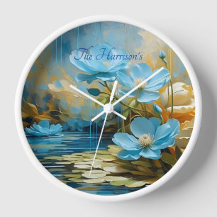 Colourful Blue flower editable wall clock
