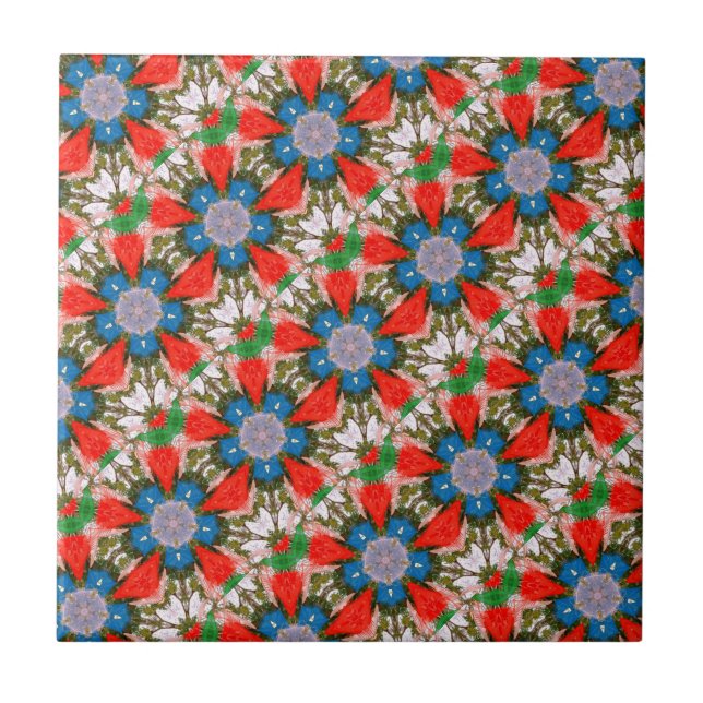 colourful blue flower tile (Front)