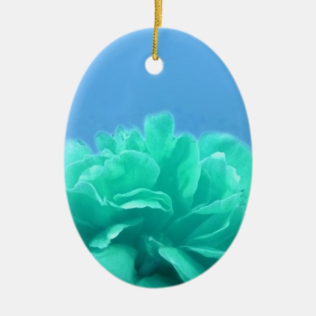 Colourful Blue Green Floral Ceramic Tree Decoration (Front)