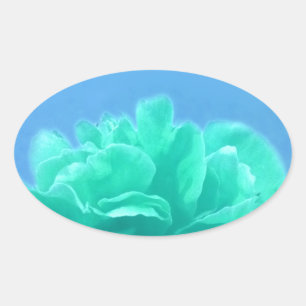 Colourful Blue Green Floral Oval Sticker