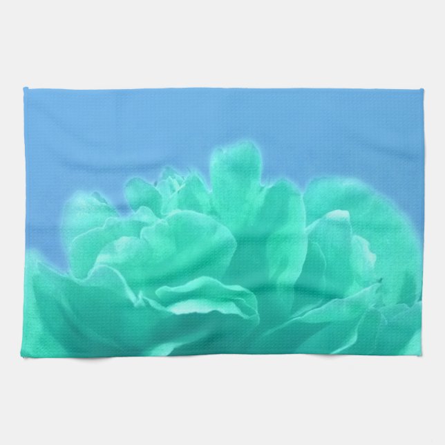 Colourful Blue Green Floral Tea Towel (Horizontal)
