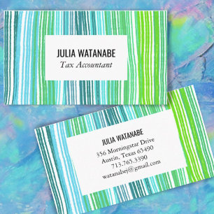 Colourful Blue Green Minimalist Stripes Handmade Business Card