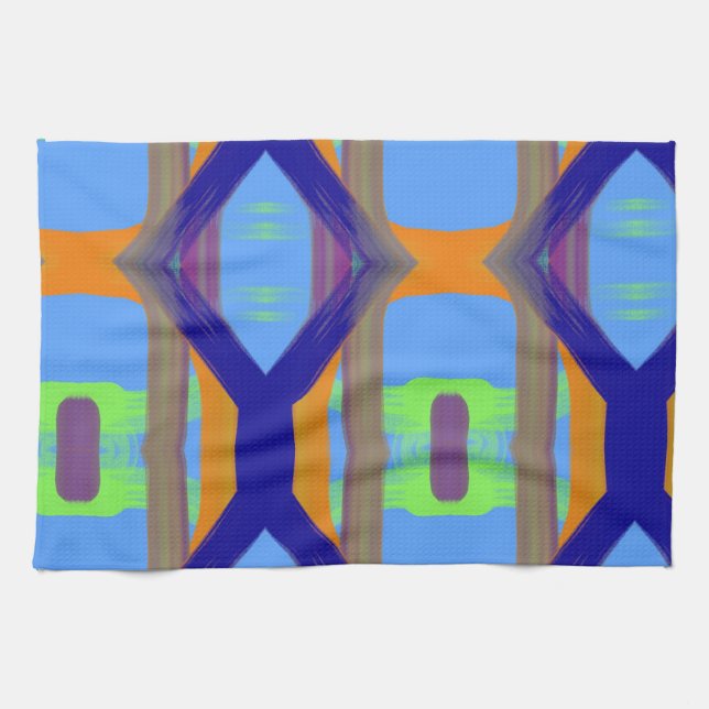 Colourful Blue Green Orange Customised Art Pattern Tea Towel (Horizontal)