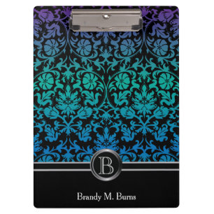 Colourful Blue, Green & Purple Floral Damask Clipboard
