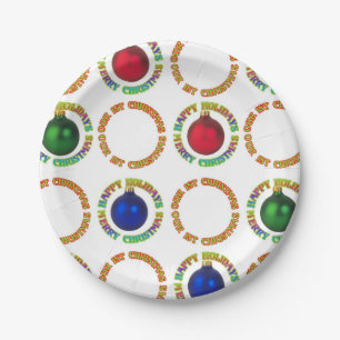 Colourful Blue Green Red Our 1st Christmas Pattern Paper Plate