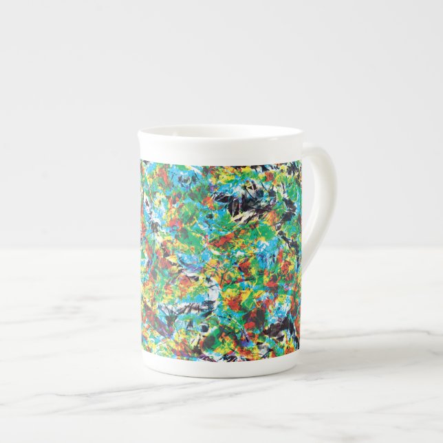 Colourful blue green spring flower pattern art bone china mug (Front Right)