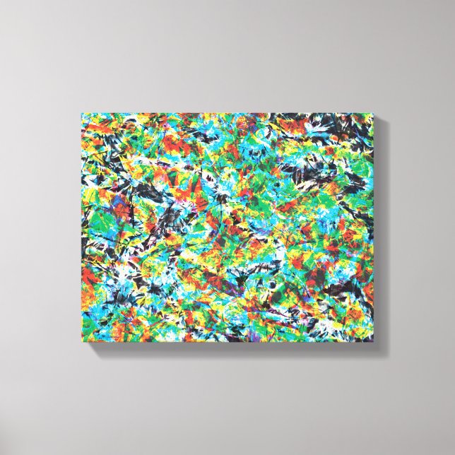 Colourful blue green spring flower pattern art canvas print (Front)