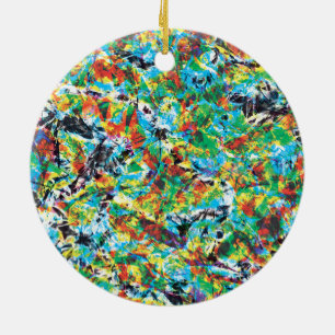 Colourful blue green spring flower pattern art ceramic tree decoration