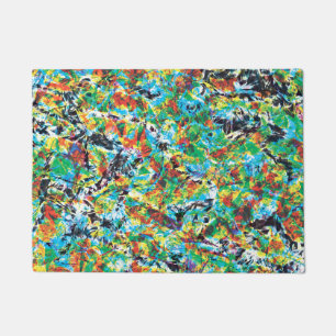 Colourful blue green spring flower pattern art doormat
