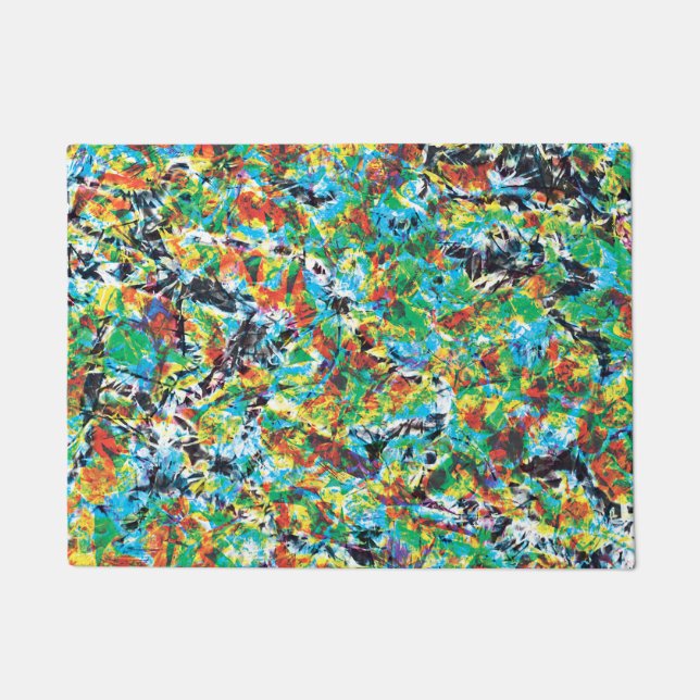 Colourful blue green spring flower pattern art doormat (Front)