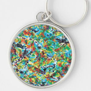 Colourful blue green spring flower pattern art key ring