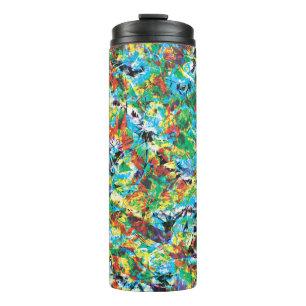 Colourful blue green spring flower pattern art thermal tumbler