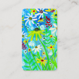 Colourful Blue Green Watercolor Daisy Bouquet Business Card
